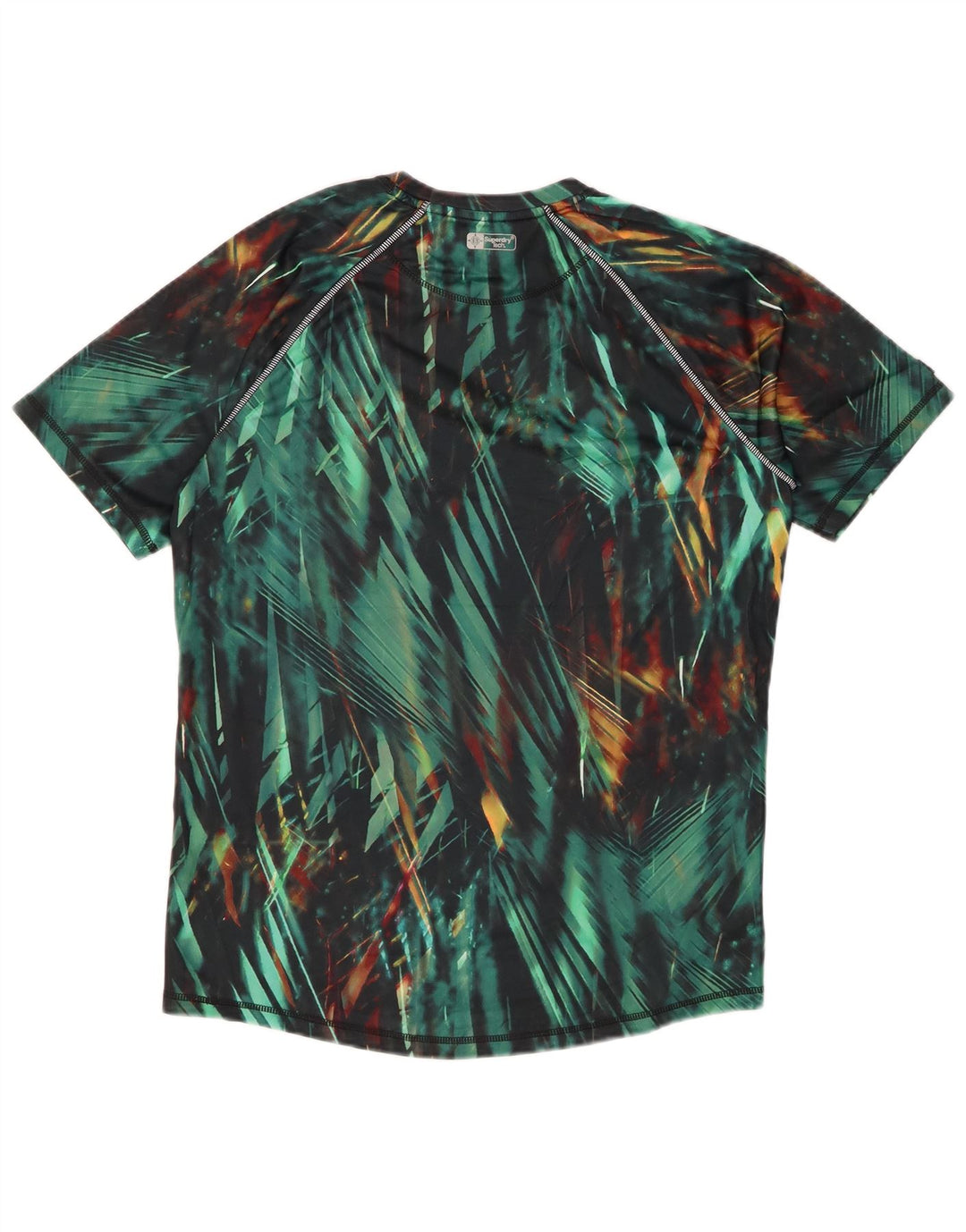 SUPERDRY Hombre Active Camiseta Top Verde Medio Geométrico