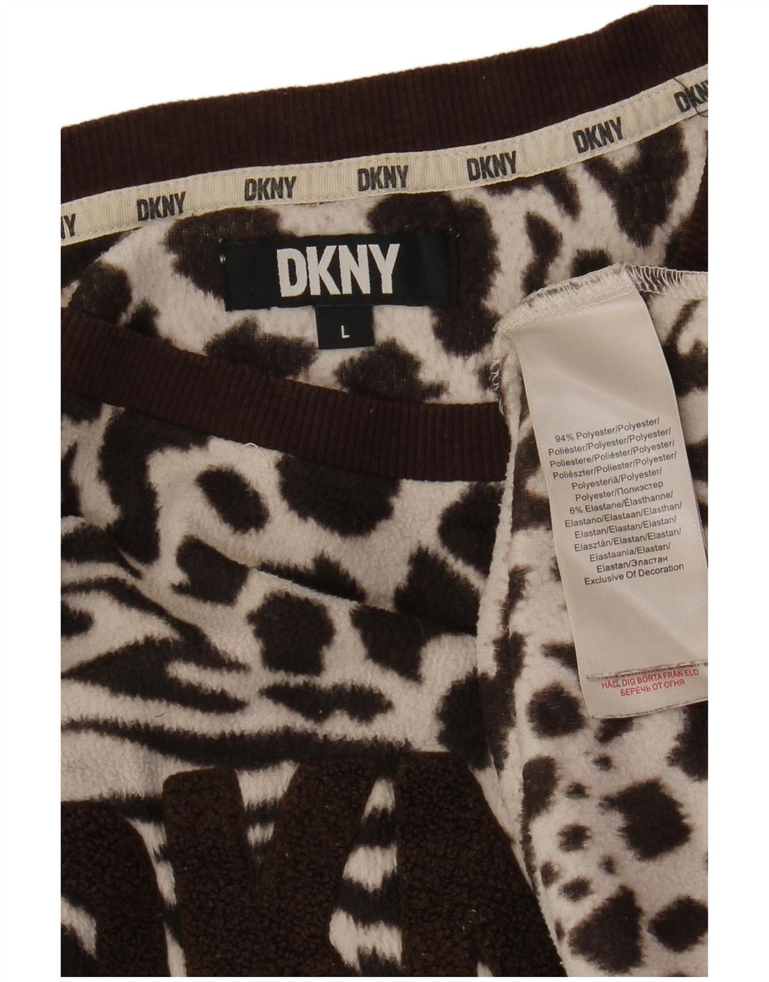 DKNY Jersey de forro polar con gráfico extragrande para mujer UK 46 Large Marrón Estampado animal
