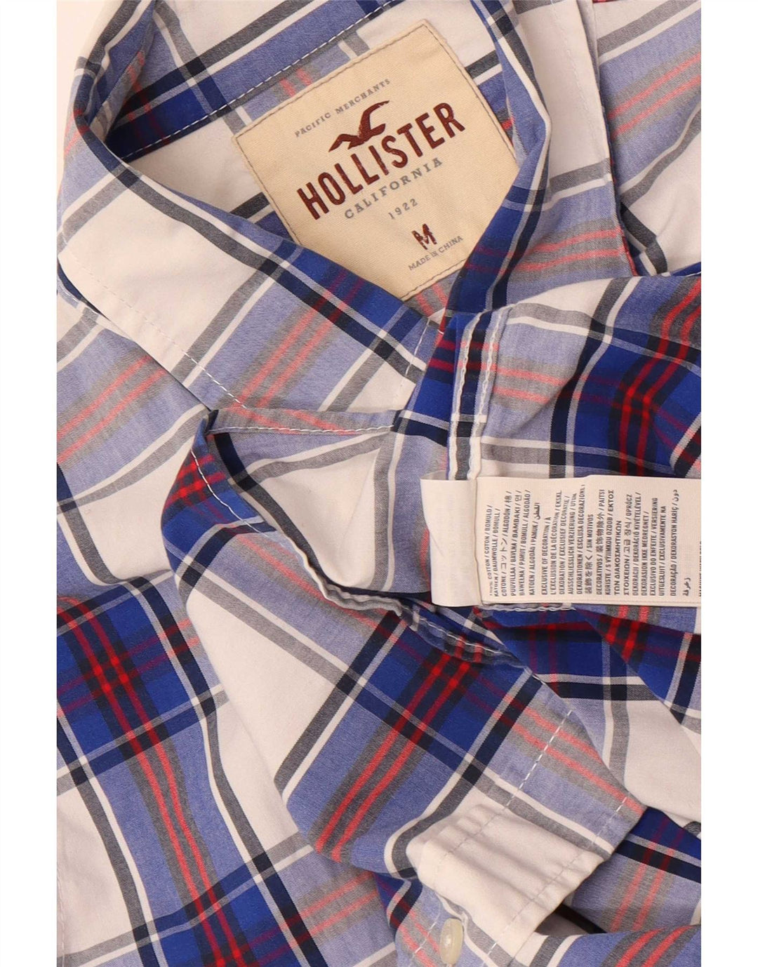 Camisa Hollister Hombre Algodón A Cuadros Azul Medio
