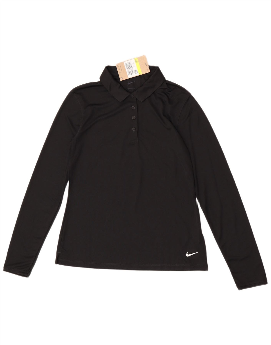 Nike Polo de manga larga Dri Fit para mujer Pequeño Poliéster negro