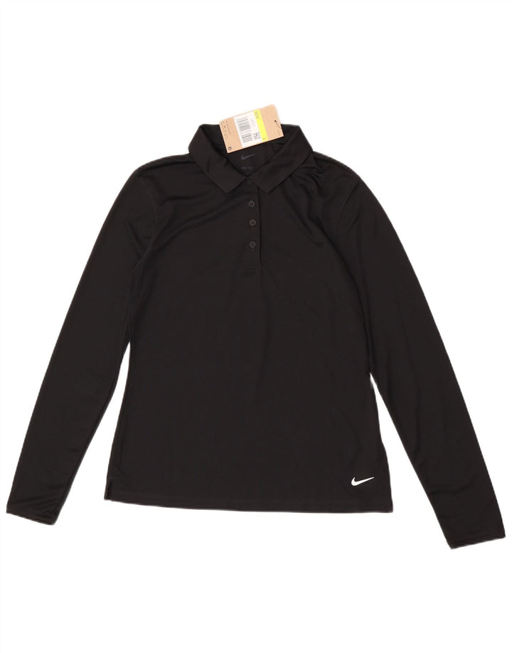 Nike Polo de manga larga Dri Fit para mujer Pequeño Poliéster negro
