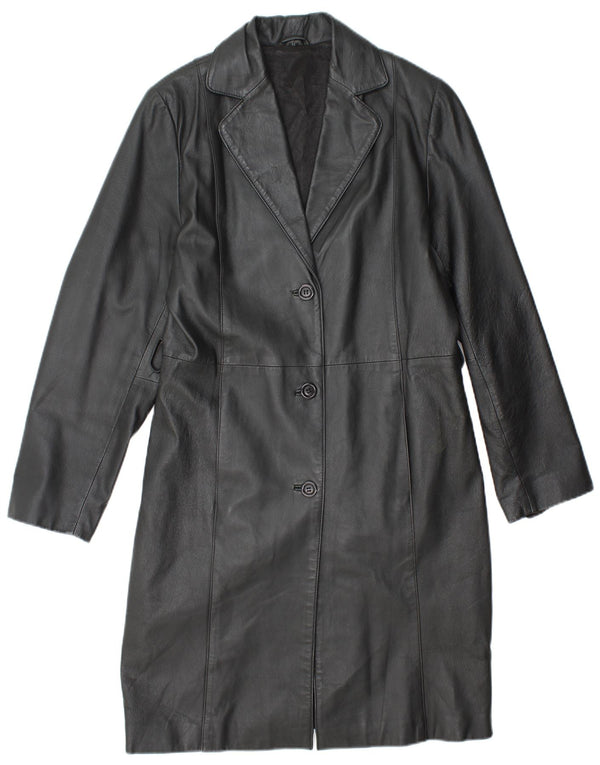 VINTAGE Abrigo de cuero para mujer Reino Unido 14 Cuero negro medio