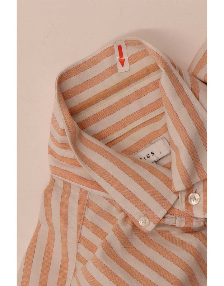 Reiss Mens Slim Fit Shirt Medium Orange Striped Cotton