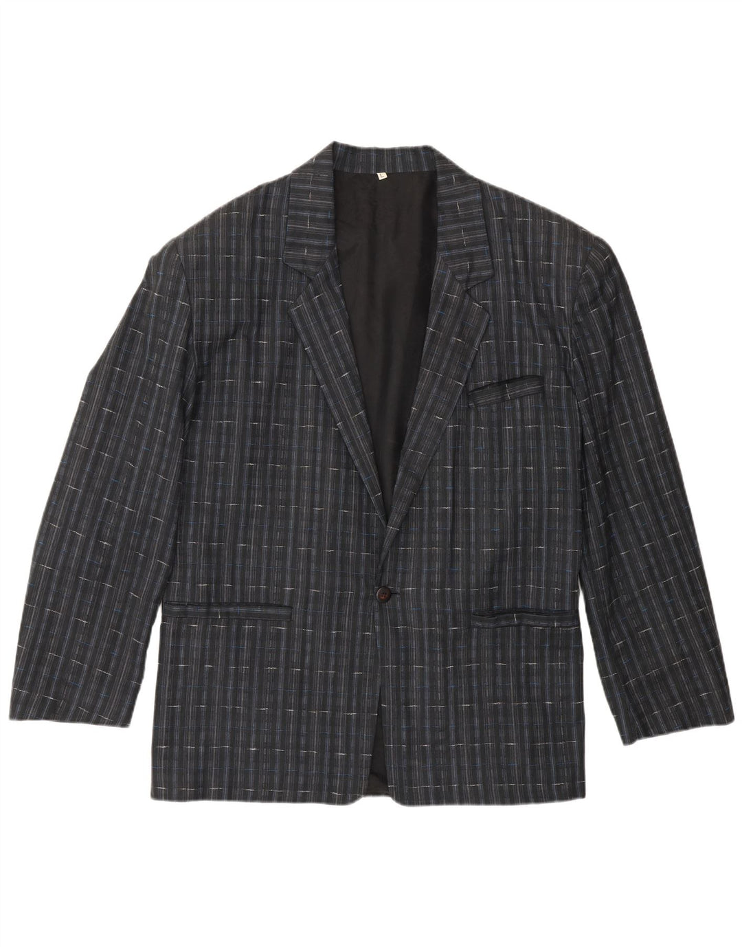 Vintage hombres 1 botón Blazer chaqueta Reino Unido 40 grande azul marino comprobar poliéster