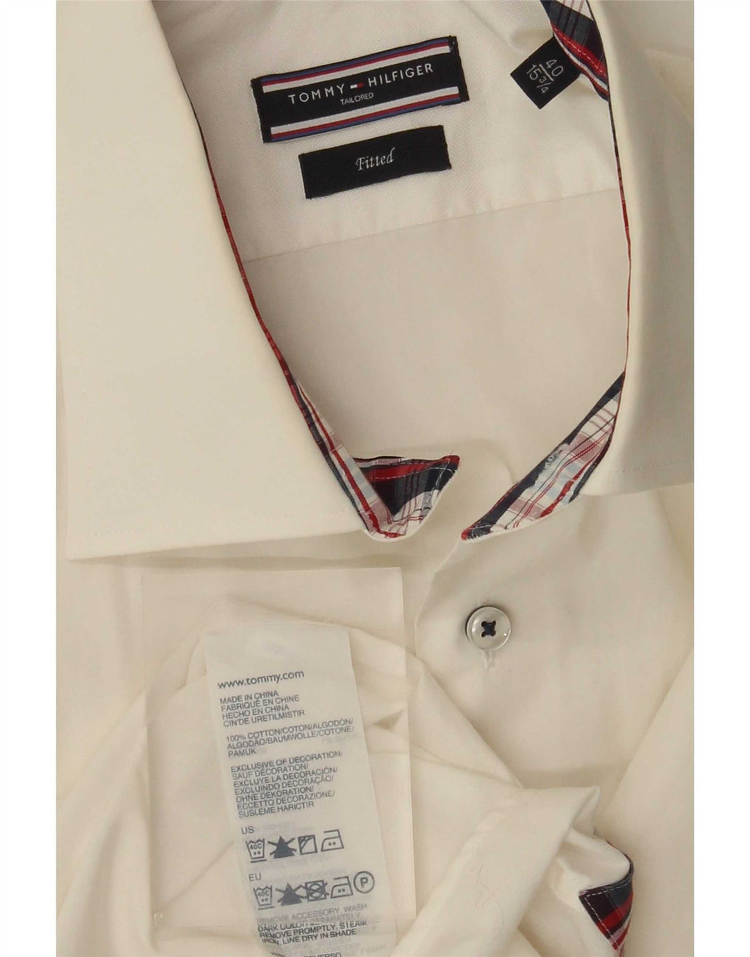 Tommy Hilfiger Camisa ajustada a medida para hombre Talla 40 15 3/4 Mediano Blanco roto