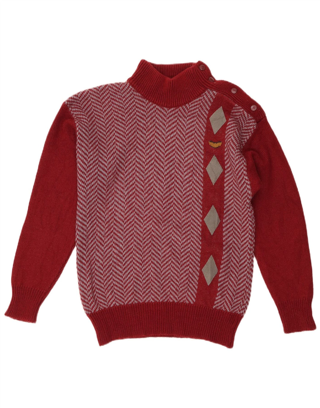 Vintage mujer botón cuello jersey suéter Reino Unido 12 acrílico rojo medio