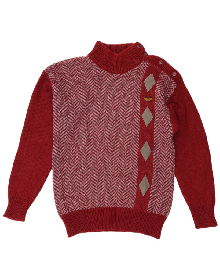 Vintage mujer botón cuello jersey suéter Reino Unido 12 acrílico rojo medio