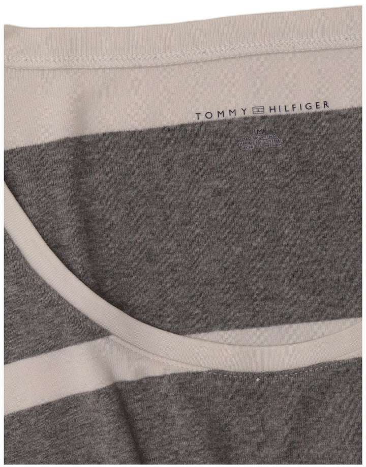 TOMMY HILFIGER Womens Top Long Sleeve UK 14 Medium Grey Striped Cotton