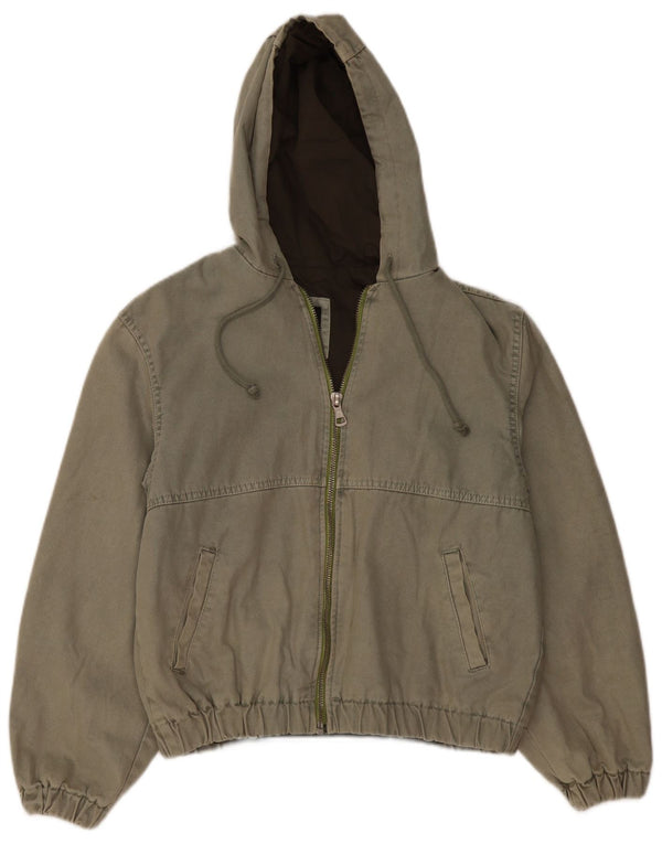 Zara Mens Chaqueta Bomber Con Capucha UK 36 Small Algodón Caqui