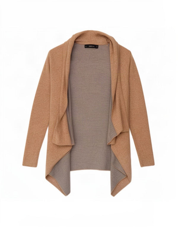 Zara Mujer Cárdigan Abierto Asimétrico Suéter UK 10 Small Beige