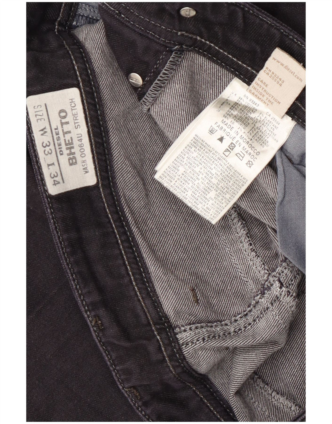 Diesel Vaqueros rectos elásticos Bhetto para hombre W33 L34 Algodón negro
