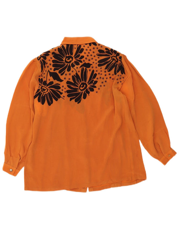 VINTAGE Blusa camisa mujer Reino Unido 16 Grande Naranja Floral