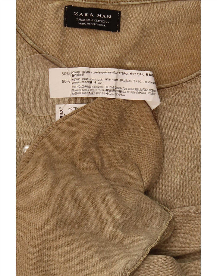 Zara Hombre Camiseta Top XL Poliéster Moteado Beige