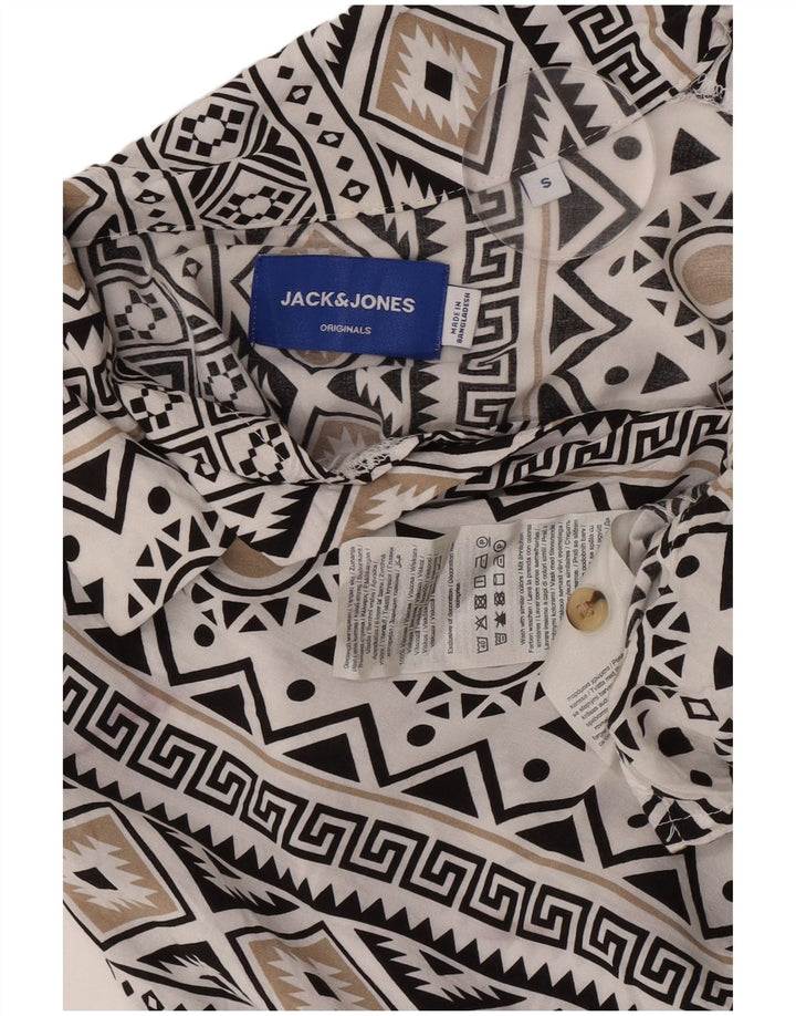 Jack & Jones Hombre Camisa De Manga Corta Small Viscosa Geométrica Blanca