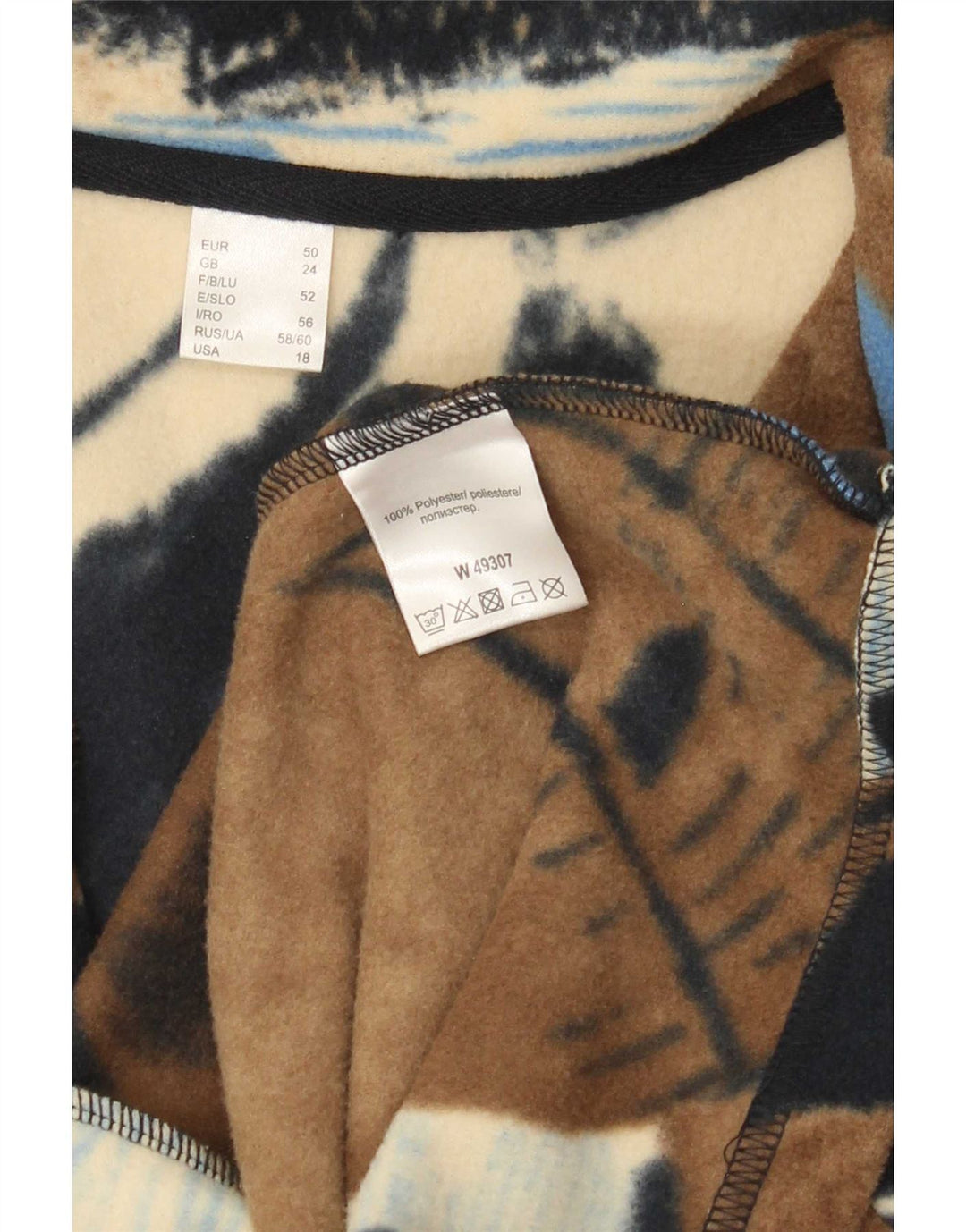 Vintage mujer patrón abstracto chaqueta polar Reino Unido 24 4XL marrón colorblock