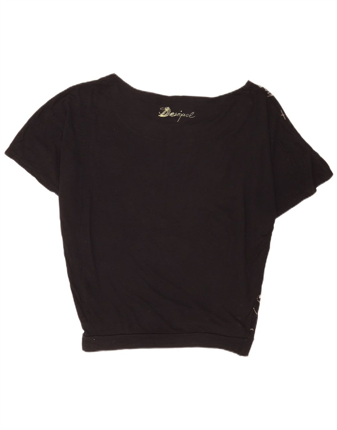Desigual - Camiseta con gráfico extragrande para mujer, talla 40, talla M, viscosa negra