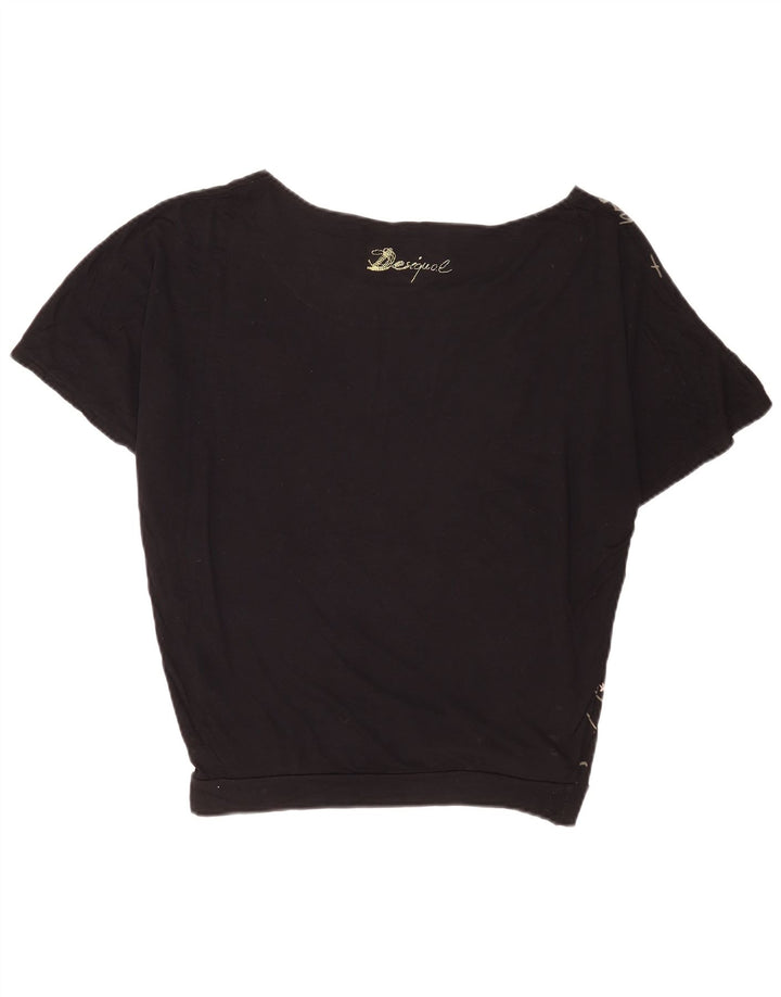 Desigual - Camiseta con gráfico extragrande para mujer, talla 40, talla M, viscosa negra