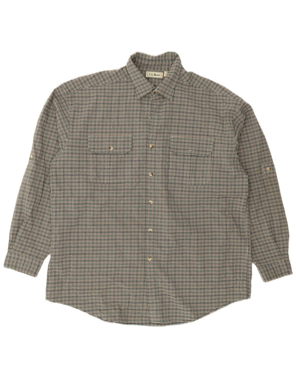 L.L.Bean Camisa de franela para hombre XL Poliéster a cuadros verdes