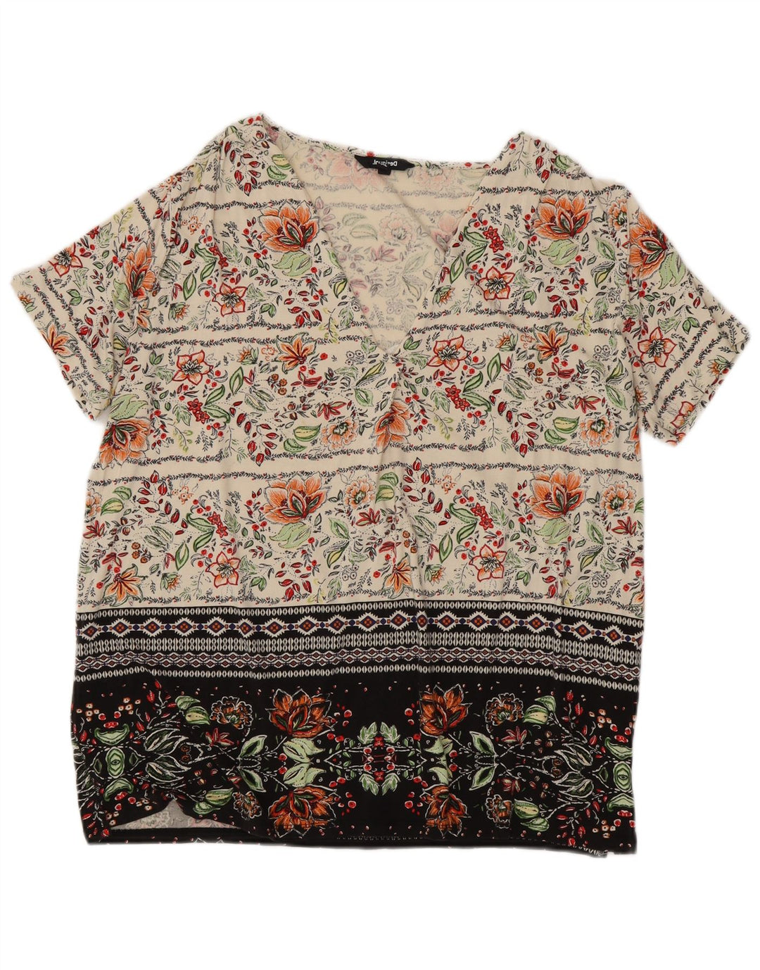 DESIGUAL Blusa para mujer Top UK 20 2XL Off White Floral Viscosa