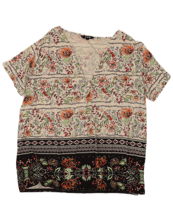 DESIGUAL Blusa para mujer Top UK 20 2XL Off White Floral Viscosa