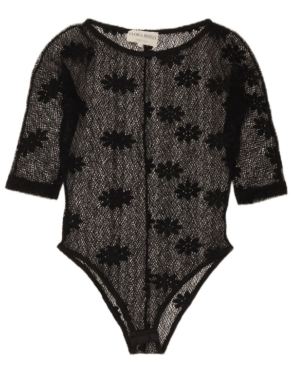Vintage mujer ver a través de encaje body IT 42 medio negro floral
