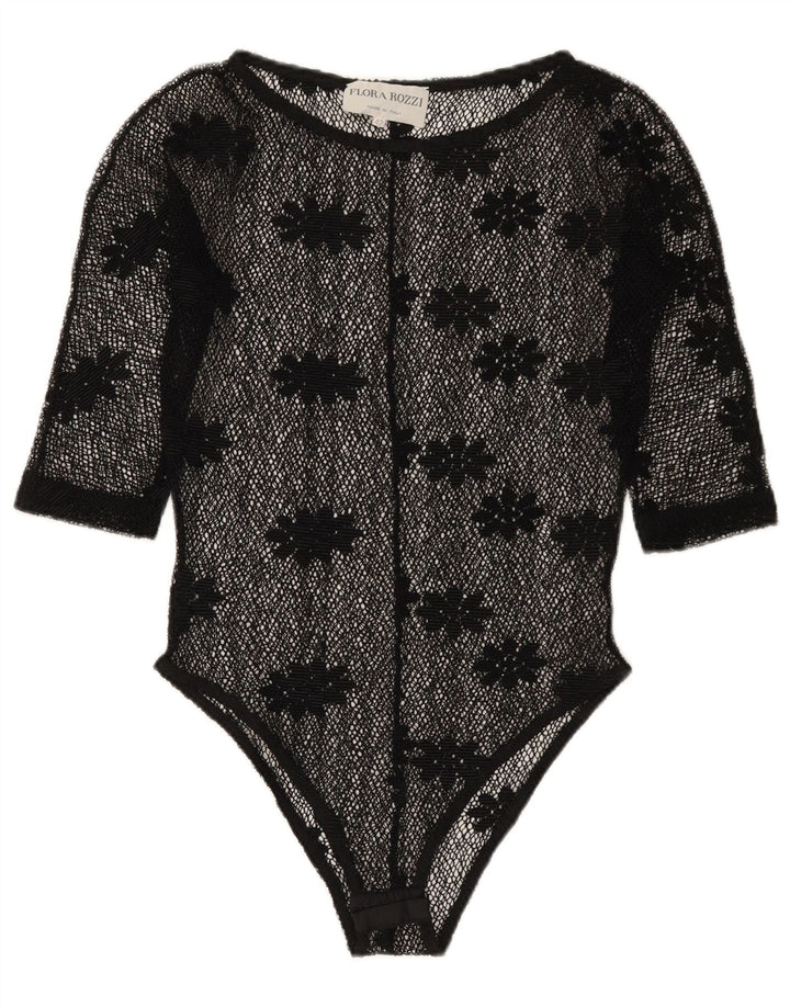 Vintage mujer ver a través de encaje body IT 42 medio negro floral