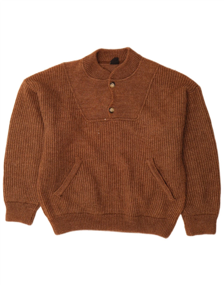 Ivy Oxford Hombre Botón Cuello Jersey Suéter Grande Lana Marrón