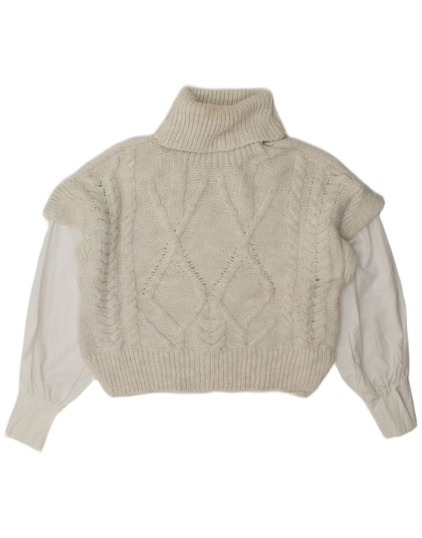 Topshop Jersey corto con cuello vuelto para mujer, talla 44, color beige medio