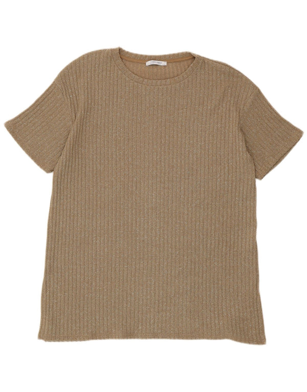 Zara Mujer Trafaluc Camiseta Top UK 46 Grande Marrón Moteado Poliéster