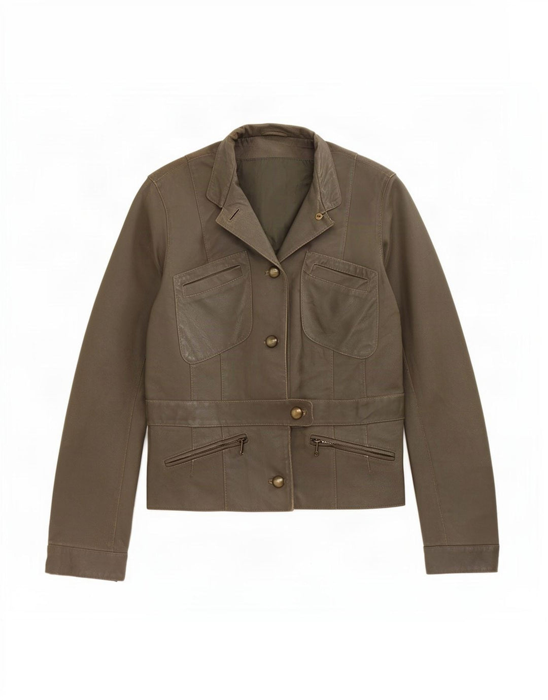 Chaqueta de cuero vintage para mujer IT 44 Caqui medio