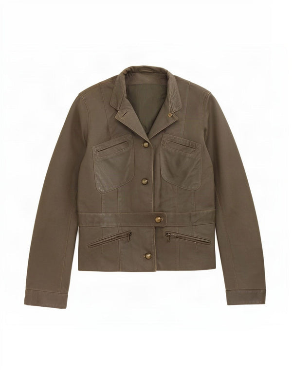 Chaqueta de cuero vintage para mujer IT 44 Caqui medio