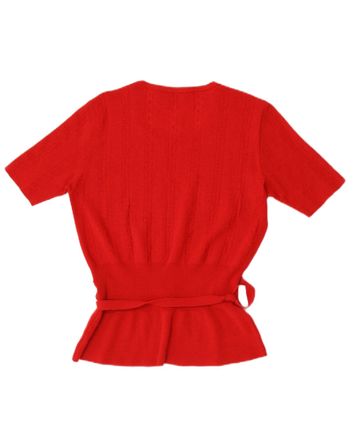Lebole Jersey de manga corta con cuello redondo para mujer UK 40 Lana roja mediana