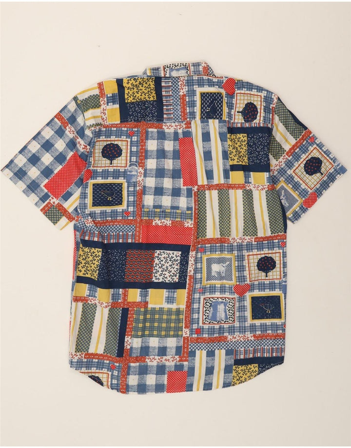 VINTAGE Camisa de manga corta para hombre Algodón de patchwork multicolor grande