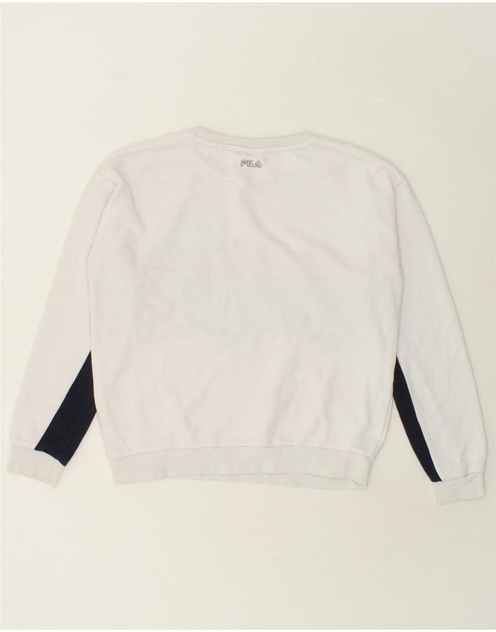 FILA Womens Graphic Sweatshirt Jumper UK 14 Medium White Colourblock Vintage Fila and Second-Hand Fila from Messina Hembry 