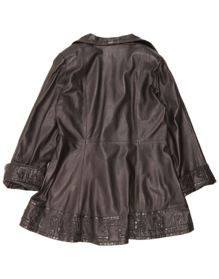 Vintage mujer chaqueta de cuero Reino Unido 14 cuero negro medio