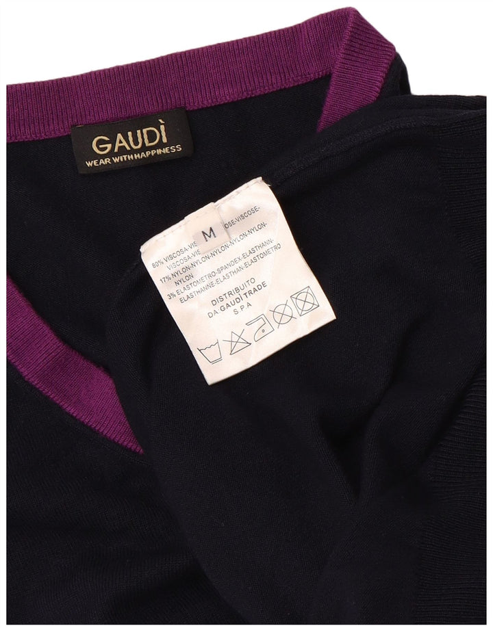 GAUDI Suéter tipo jersey con cuello en V para mujer UK 40 Medium Azul marino Colorblock