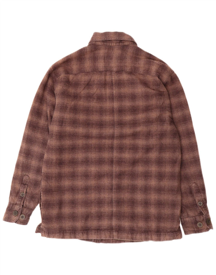 IZOD Camisa de franela de leñador para hombre, algodón a cuadros marrón pequeño