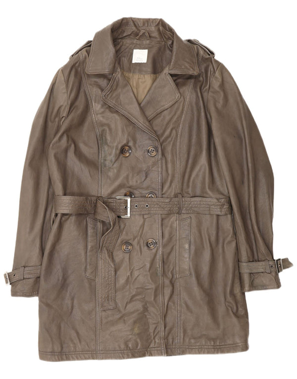 ALBA MODA Abrigo de cuero militar para mujer UK 20 2XL Cuero marrón