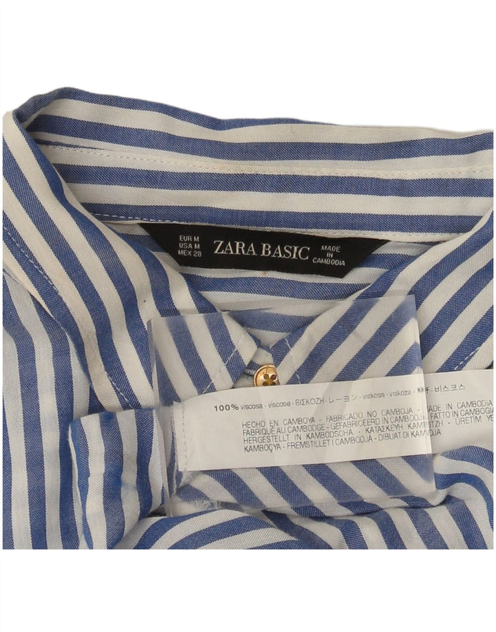 Zara Camisa Mujer UK 40 Viscosa Rayas Azul Medio