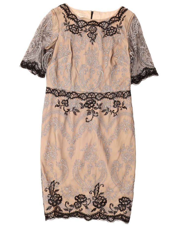 MONSOON Vestido tubo de encaje para mujer UK 44 Large Beige Paisley Nylon