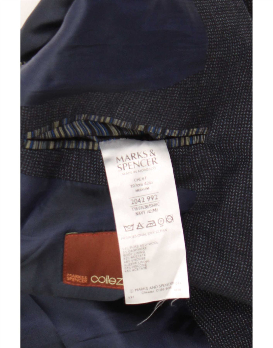 Marks & Spencer Chaqueta tipo blazer de 2 botones para hombre UK 42 Large Azul marino Lana virgen