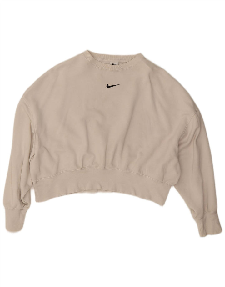 Nike Mujer Crop Oversize Sudadera Jumper UK 14 Medium Off White Algodón
