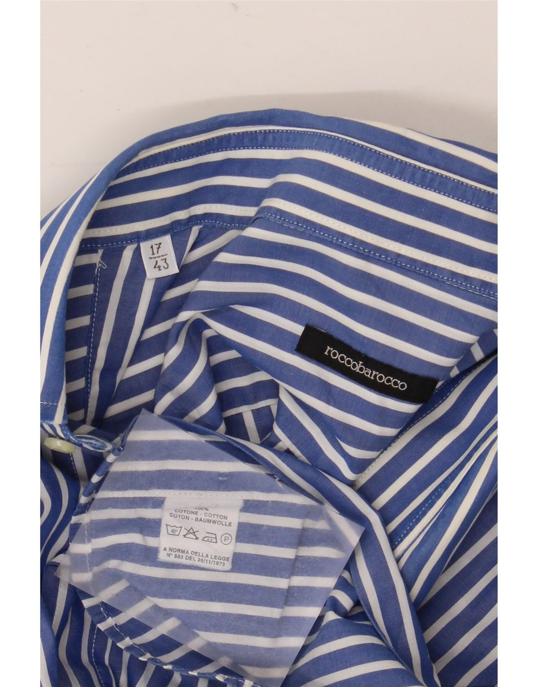 ROCCOBAROCCO Camisa Hombre Talla 43 17 XL Algodón Rayas Azul