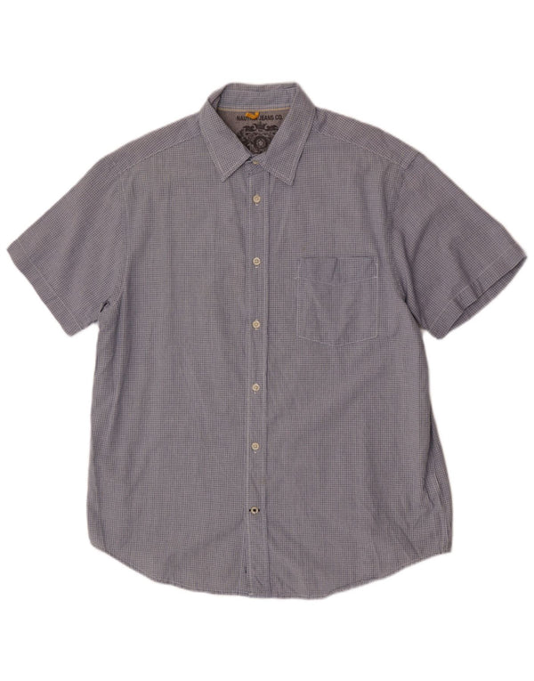 Nautica Camisa de manga corta de ajuste regular para hombre de algodón a cuadros azules grandes