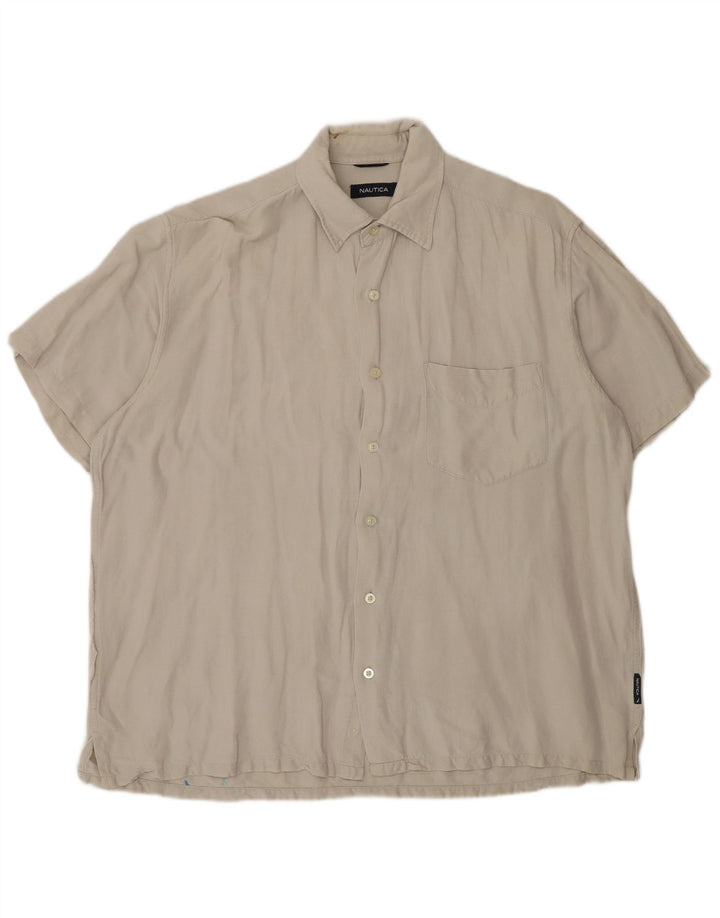 Nautica Camisa Manga Corta Hombre Lino Gris Grande