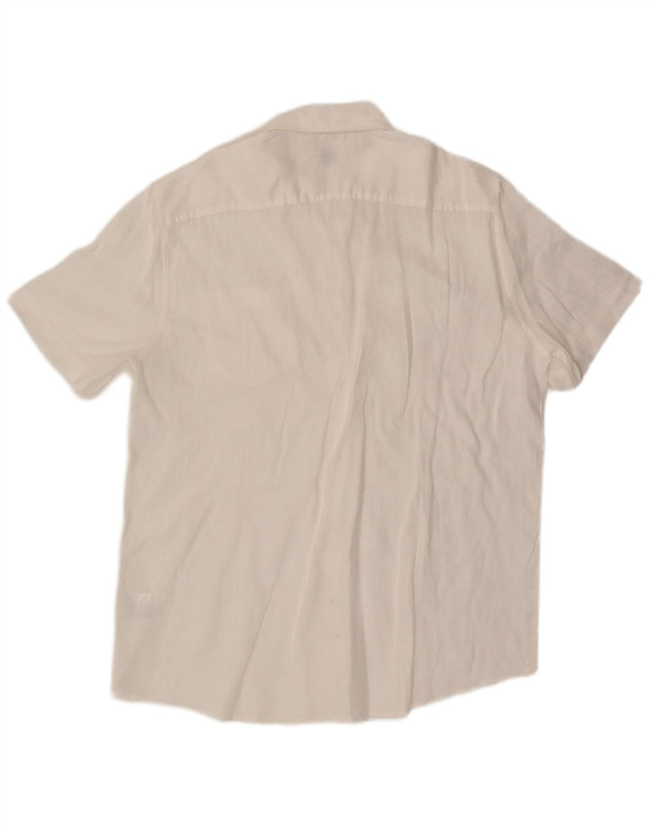 Camisa Vintage Hombre Manga Corta XL Lino Blanco