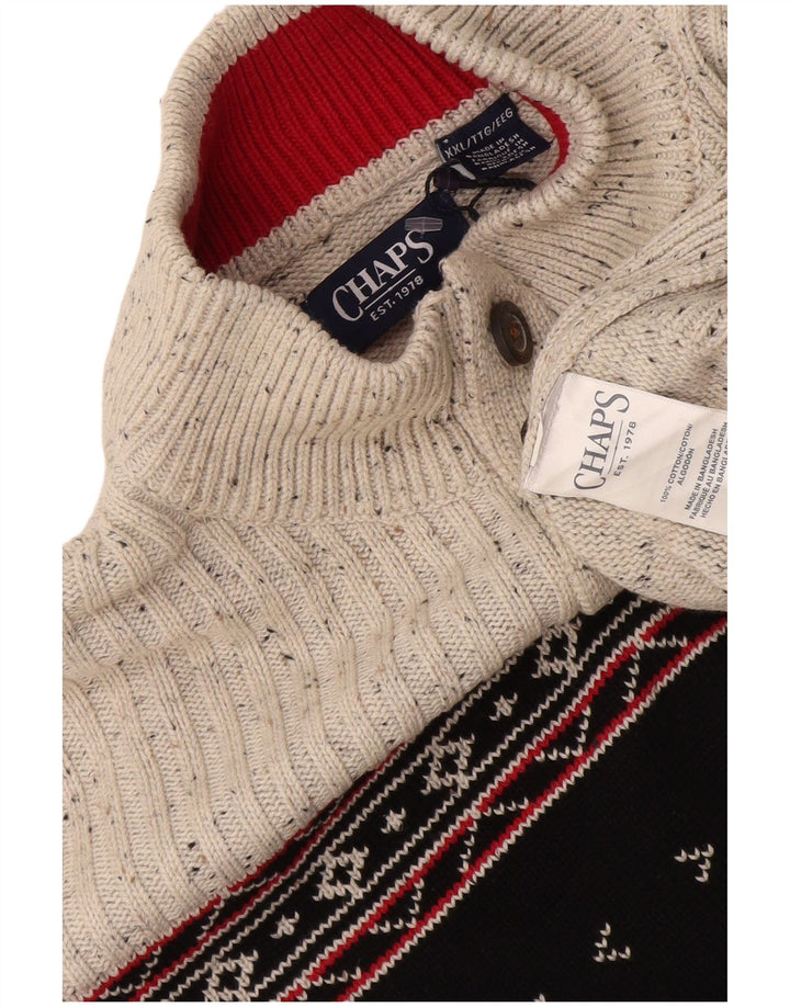 Chaps Suéter tipo jersey con cuello y botones para hombre, talla 2XL, algodón gris Fair Isle