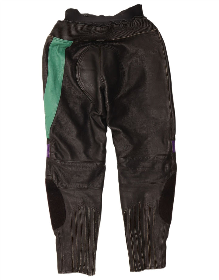 VINTAGE Pantalones de mujer EU 38 Medio W28 L27 Cuero color block negro