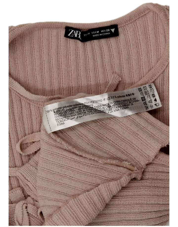Zara Blusa Corta Sin Mangas para Mujer UK 42 Poliéster Rosa Medio