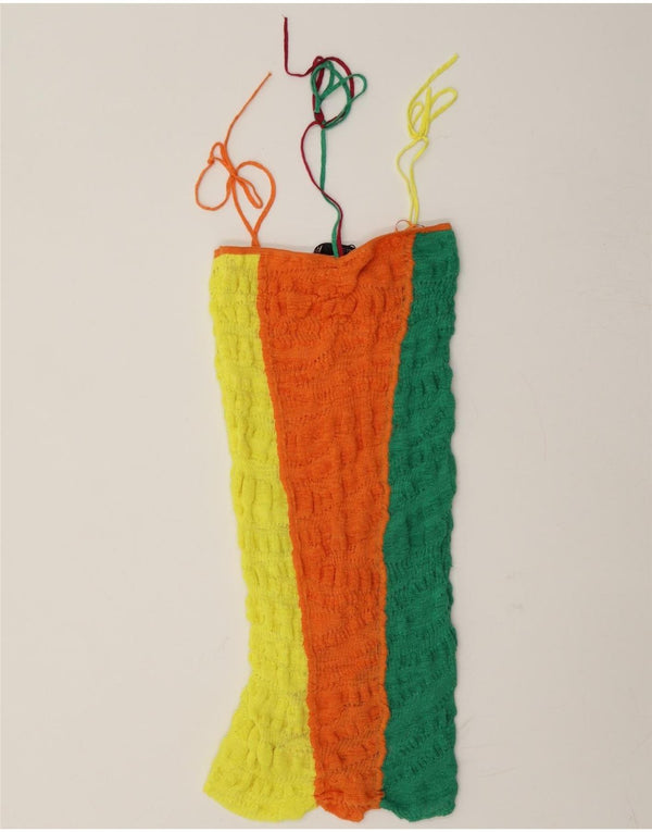 Zara Vestido veraniego de punto para mujer UK 40 Pequeño Lino color block multicolor